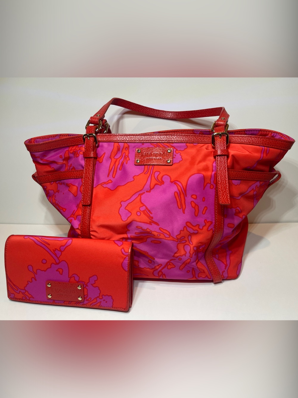 Kate Spade Red and Pink Floral Tote with Matching Wallet